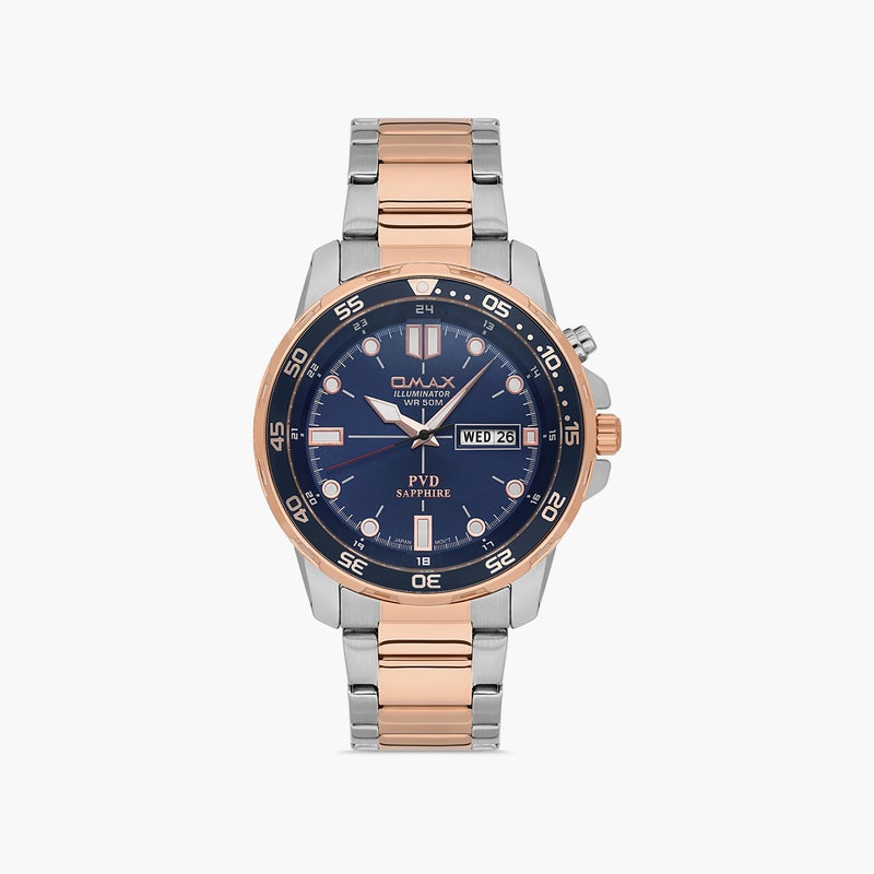OMAX Men's Silver & Rose Gold Chronograph Watch - Image 1